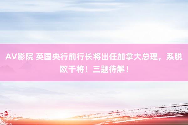 AV影院 英国央行前行长将出任加拿大总理，系脱欧干将！三题待解！