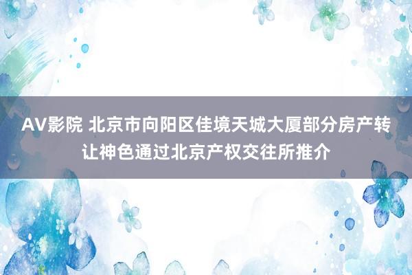 AV影院 北京市向阳区佳境天城大厦部分房产转让神色通过北京产权交往所推介
