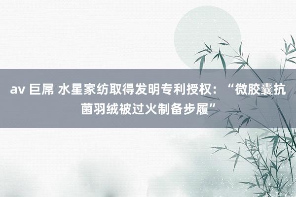av 巨屌 水星家纺取得发明专利授权：“微胶囊抗菌羽绒被过火制备步履”