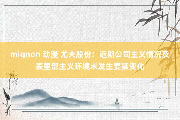 mignon 动漫 尤夫股份：近期公司主义情况及表里部主义环境未发生要紧变化