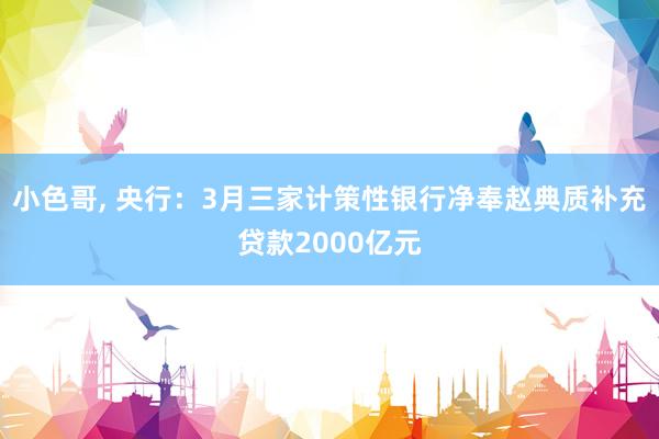 小色哥， 央行：3月三家计策性银行净奉赵典质补充贷款2000亿元